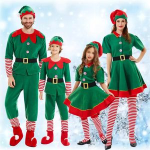 Rompers Boys Christmas Elf Kostüm Kızları Noel Baba Yeşil Elbise Çocuklar İçin Yetişkinler Aile Eşleşen Kıyafetler Cosplay Giyim Setleri 231010