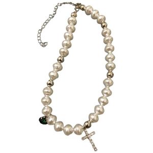 Oregelbundna imitation pärlor halsband eleganta smycken strass kors kristall hänge choker chokers209p