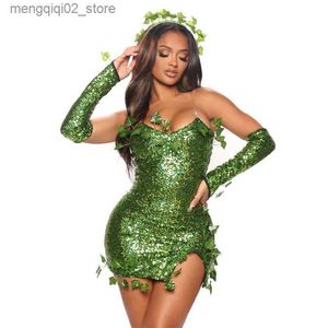 Tema Traje Mulheres Vilão Venenoso Sexy Cosplay Vem Vestido Set Letal Beleza Adulto Poison Ivy Halloween Come Q240307