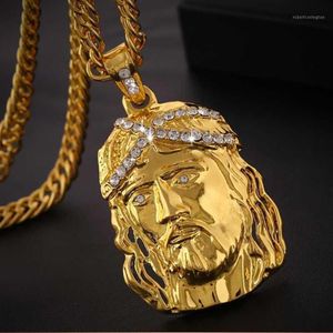 Hänge halsband guldfärg Jesus Big Penddant Halsband för män Kvinnliga smyckekedjelängd Hip Hop1296p