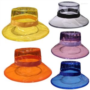 Berets Women Men Summer PVC Transparent Bucket Hat Bright Jelly Solid Color Wide Brim Breathable Waterproof Fisherman Rain Dropship