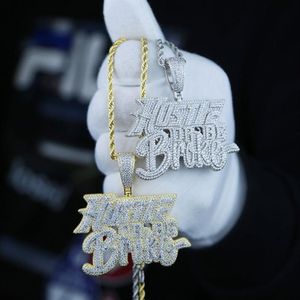 Buzlu Out Bling Erkekler Kolye Takı Mikro Pave 5a CZ Altın Renk Kaya Punk Hip Hop Mektup Hustle veya Bre Be Break Saken Kolye220W