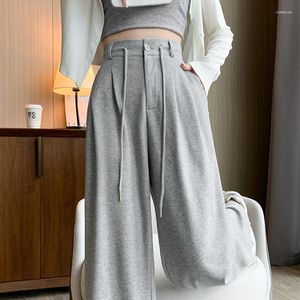 Pantaloncini da donna Pantaloni larghi grigi 2023 Cinturino sportivo Vita alta Goccia Tubo dritto Pavimento ampio casual