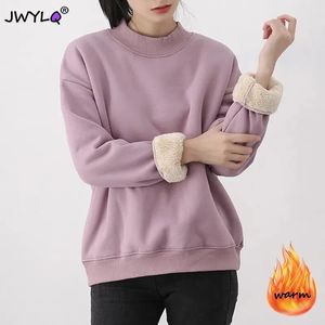 Kadın Hoodies Sweatshirts Lamb yün m4xl sıcak düz renk basit kadınlar sonbahar kış artı kadife gevşek üst su sudaderas dış giyim 231010