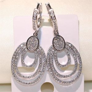 2018 New Arrival Adaggeration Luxury Jewelry 925 Sterling Silver Noble Pave White Sapphire CZ Diamond Drop Dangle Earrings for WOM2012