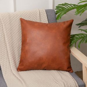 Pillow 1PCS Pillowcase Upscale Imitation Old Leather Cover Handmade Solid Color Home Sofa Decorative