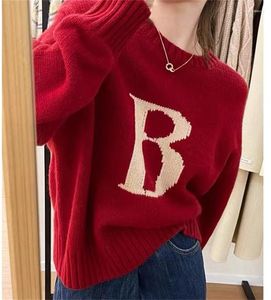 Women's Sweaters Limiguyue Autumn Winter Women Knitted Pullover Long Sleeve Letter B Jacquard Sweater Soft Cashmere Wool O Neck Jumper E092