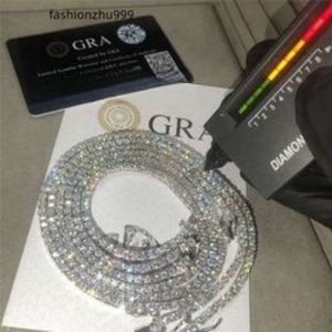 GRA Hip Hop Schmuck 2,0 mm-6,5 mm VVS Moissanit Mossinat Tenniskette Diamant 925 Silber Gold Iced Out plattierte Halsketten