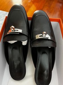 Kadınlar Kış Loafers Slayt Oz Katırları Siyah Deri Dokunmatik Şerit Toka Düz Renk Buzağı Cilt Düzleri Açık Düz Oxfords Loafers Ayakkabı Kutu 35-42