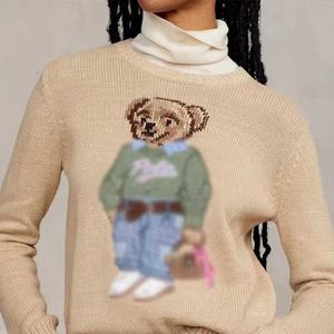 RL Küçük Ayı Deseni Dokuma Çiçek Nakış Triko Kadın Giyim Sonbahar Kafası Yeni Ürün Gündelik Yuvarlak Yuvarlak Boyun Uzun Kollu Kazak Sweater