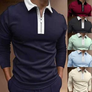 Men's Polos New Men's Long Sleeve Lapel Striped Plaid T-Shirt Slim Fit POLO Shirt T231010