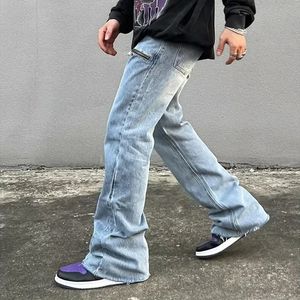 Calças de brim masculinas 2024 y2k moda zíper retro lavado baggy flare calças homens streetwear hip hop perna larga calças jeans retas ropa hombre 231009 inverno01 597