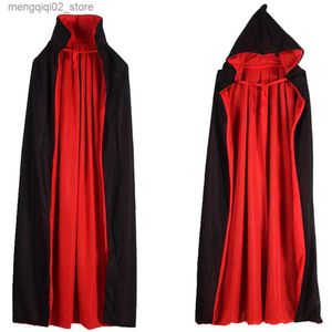 Theme Costume Kids Adult Vampire Cloak Cape Stand-up Collar Cap Reversible Black Red Cloak Halloween Party Cosplay Come Men Women Clothes Q231010