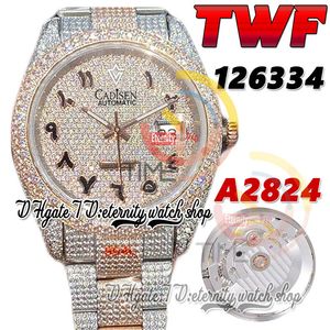 TWF V3 tw126331 RF126334 A2824 Automatik-Herrenuhr mit Pavé-Diamanten, Roségold, arabisches Zifferblatt, 904L-Edelstahl, vollständig vereister Diamant, Armband, Schmuck-Armbanduhr