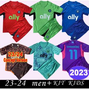 23 2024 Charlotte FC SWIDERSKI Kids Kit Camisas de futebol BRONICO COPETTI BYRNE BENDER AGYEMANG Away Roxo Goleiro Conceito Versão Camisa Mangas Curtas Uniformes 33