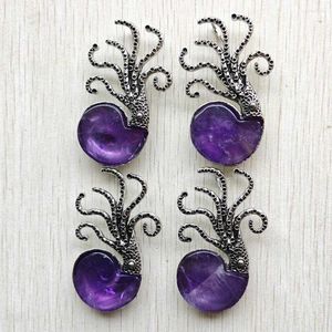 Anhänger Halsketten 2023 Ankunft Neogotische Natürliche Amethyst Stein Octopus Anhänger Für Schmuck Zubehör Herstellung Großhandel 4 stücke