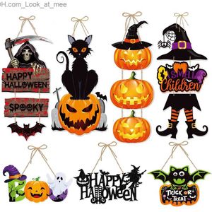 Other Event Party Supplies 2023 Halloween Pumpkin Hanging Sign Spooky Witch Bat Trick or Treat Banner Front Door decor Halloween Party Decorations for Home Q231010