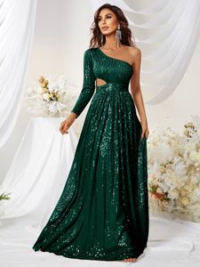 New Vintage Mother Of The Bride Dresses Green Lace Appliques Beads Flowers Shiny Bling A Line One Shoulder Long Sleeve Wedding Guest Gowns Blingbling Gown 403