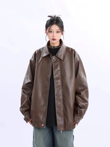 Womens Leather Faux Autumn Traf American Women Coat Retro Brown Jacket TRF Jackets Kläder Vinter 231010