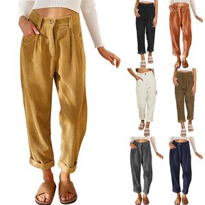 Women's Pants 2023 Fashion Solid Corduroy Loose Straight Trousers Women Spring Autumn High Waist Casual Lady Oversize