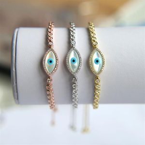 Whole- brass gold plated fashion jewelry turkish evil eye bracelet with mother of pearl evil eye charm classic trendy tennis b322M