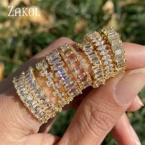 Solitaire Ring ZAKOL Oval Gold Color Rings for Women Fashion Geometry Cubic Zirconia Finger Wedding Party Jewelry 231009