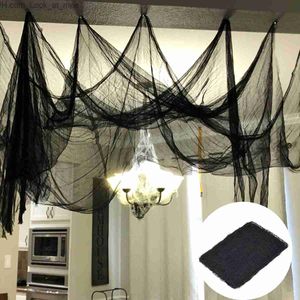 Andra evenemangsfestleveranser svart halloween gaze 72x186 cm läskig tyg svart netting spindel webbdekor halloween skräck hus party dekoration q231010