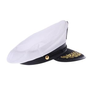 Cappelli a tesa larga Bianco Yacht per adulti Capitano di barca Berretto della marina Costume Party Abito cosplay Cappello da marinaio258Q