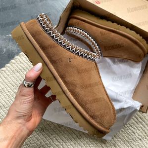 Tasman Chinelos Tazz Semente de Mostarda Pele de Castanha Slides Pele de Carneiro Clássico Ultra Mini Plataforma Bota Inverno Mulheres Homens Slip-on Sapatos Camurça Lã Superior Queda 32569