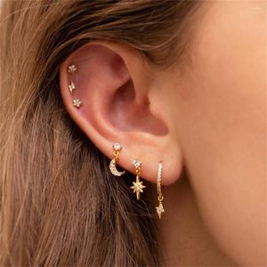 Ohrstecker 6 Stück Kubikzircon Stern Mond Set für Frauen Goldfarbe Einfaches Knorpelpiercing Schmucksets Geschenke 2023