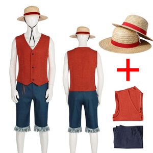 Luffy Cosplay Costume Hat Movie Luffy Cosplay Shirt Pants Uniform Clothes Hat Halloween Party Costume For Men Adultcosplay