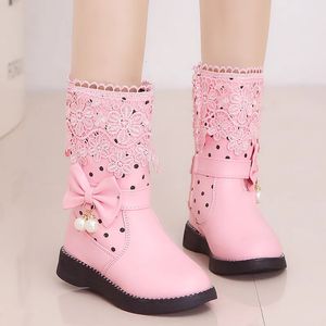 Stivali Ragazza Stivali moda Scarpe di cotone per bambini Stivali da ragazza con fiocco Stivali da neve per studenti Stivali di peluche per bambini per ragazze 231009