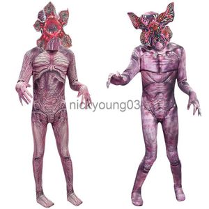 Tema Kostüm 2022 Demogorgon Kids Yetişkin Cadılar Bayramı Kostümleri Zombi İnsan-Eater Çiçek Korkunç Kale Cosplay Karnaval Partisi Ürpertici Giysiler Maskesi X1010