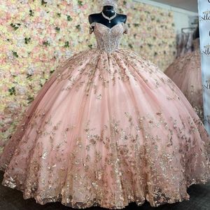 Розовое платье Quinceanera, платье для выпускного вечера, платье Sweet 15, золотая аппликация, расшитое бисером и пайетками, со съемным хвостом, платье принцессы для выпускного вечера