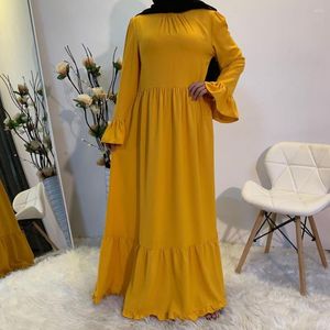 Abbigliamento etnico 2023 Modesto Casual Musulmano Abaya Donne Pieghettato Manica Svasata Maxi Abiti Turchia Arabo Caftano Dubai Abito Del Partito Femme Abiti