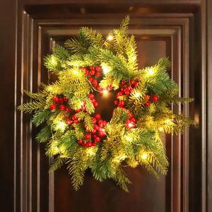 Weihnachtsdekorationen, künstlicher Weihnachtskranz mit Lichtern, gemischte rote Beeren, Dekor für Haustür, Fenster, Kaminsims, Weihnachten, Winter, Feiertagsdekoration, 231010