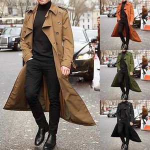 Jaquetas masculinas Long Slim Men Trench Coat Double-Breasted Lapel Windbreaker Masculino Moda Outono Inverno Casaco Longo Design Trench Masculino Tamanho S-2Xl T231010