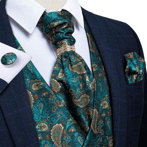 Gilet da uomo Designer Uomo Verde Paisley Gilet di seta Gilet Ascot Cravatta Fazzoletto Cravatta Anello Gemelli Set senza maniche Jack267V