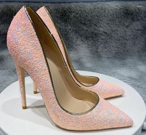 Dress Shoes 2023 Women's Stiletto 12cm High Heels Pink Green Sequins Glitter Party Wedding Woman Sexy Super Classic Pumps Women