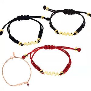 Pulseiras com pingentes de letra Mama em aço de titânio com cordões vermelhos pretos e marrons trançados Mãe amor pulseira de coração de cristal ouro rosa a305T