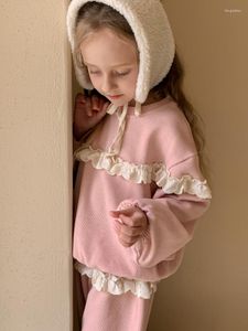 Giyim Setleri 2023 İlkbahar ve Sonbahar Kızlar Toddler Kız Çocuk Kıyafetleri Moda Dantel Hoodie İki Parçalı Set Gevşek Kids Sweatpants