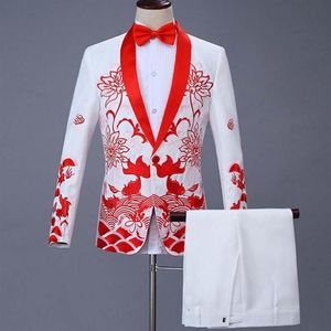 Herrenanzüge Blazer 2 Stück Set 2021 Chinesisches Kleid Bühne Host Sänger Kostüme Zeremoniell bestickter Anzug Abschlussball Party Weddi306v