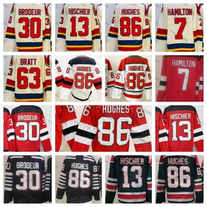 86 Jack Hughes Hockey Jerseys 13 Nico Hischier 30 Martin Brodeur 7 Dougie Hamilton 63 Jesper Bratt 2023 Hot Reverse Retro Hockey Jerseys Hem Home Red Winter Men Jersey