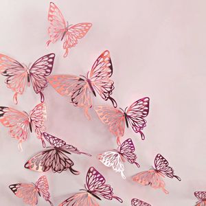 Wall Stickers 12 PcsSet 3D Wall Stickers Hollow Butterfly for Kids Rooms Home Wall Decor DIY Mariposas Fridge stickers Room Decoration 231009