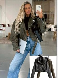 Womens Leather Faux Autumn Fashion Washed Grinding Old Motorcycle Leisure Solid Color Jacket Coat 231010