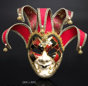 أقنعة الحفلات كاملة الوجه الرجال نساء في البندقية مسرح Jester Joker Masquerade قناع مع أجراس Mardi Gras Party Ball Halloween New Chims Christmas Cosplay Mask