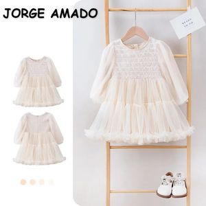 Mädchenkleider Koreanischer Stil Frühling Herbst Kinder Mädchen Partykleid Kleines Mädchen Spitze Lange Ärmel Prinzessin Kleid Kinder Mesh TUTU Kleider H298 231010