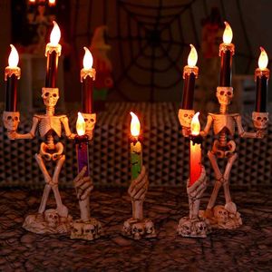 Andra evenemangsfestleveranser Halloween Skull Candle Purple Orange LED Glowing Holder Table Decor Decoration Haunted House Horror Props Q231010