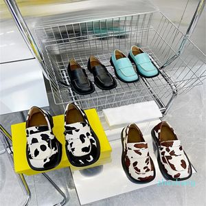 2023- new style open thread round toe platform loafers single shoes simulation horsehair cow pattern small leather shoes women