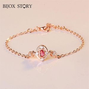 BIJOX STORY Modisches Armband aus 925er Sterlingsilber, ovale Form, Rubin, feiner Schmuck für Frauen, Hochzeitstag, Versprechen, Party, Geschenk2331